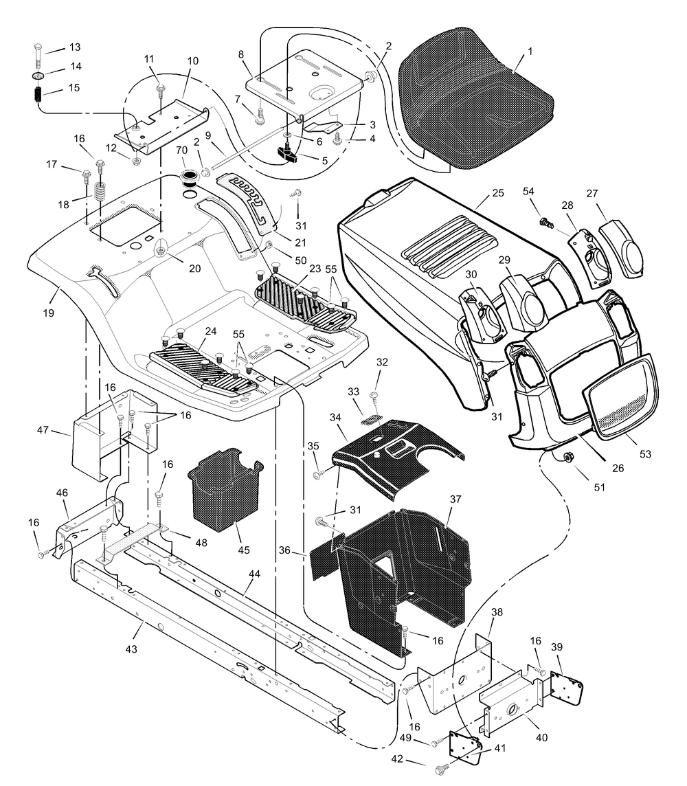 Chassis And Hood Diagram and Parts List for 312003X50A 2003 Briggs and Stratton Lawn Tractor